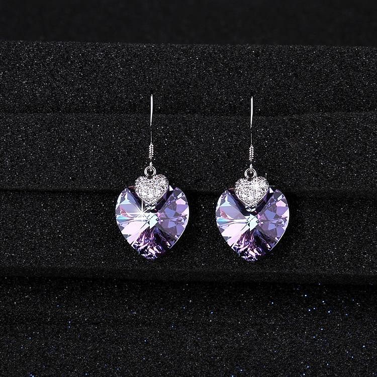 Amethyst Heart Crystal from Swarovski Drop Earrings | 925 Sliver Swarovski® Crystal - Earrings - Swarovski Crystal