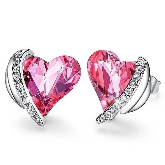 Angel Eternal Love Earrings | Swarovski® Crystal - Pink / Rhodium Plated - Earrings - D’ Love • Swarovski Crystal - D’ Charmz