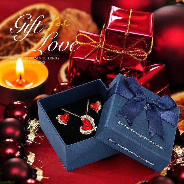 Angel Eternal Love Jewel Set | Swarovski® Crystal - Red Gold In Box - Jewelry Set - D’ Love • Swarovski Crystal - D’ Charmz