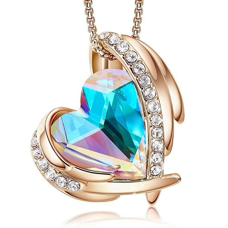Angel Eternal Love Necklace | Swarovski® Crystal - Aurore Boreale Gold - Necklace - D’ Love • Swarovski Crystal - D’ Charmz