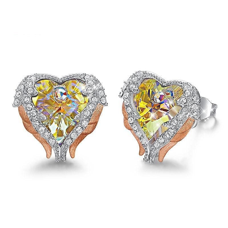 Angel Heart Earrings - Aurore Boreale Gold - Earrings - D’ Love • Swarovski Crystal - D’ Charmz