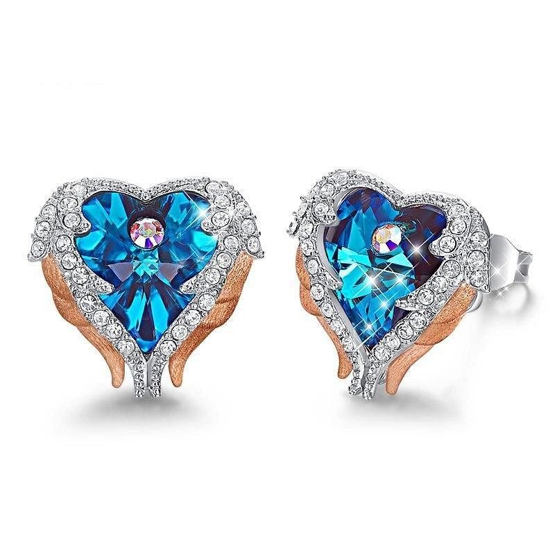 Angel Heart Earrings - Blue Gold - Earrings - D’ Love • Swarovski Crystal - D’ Charmz