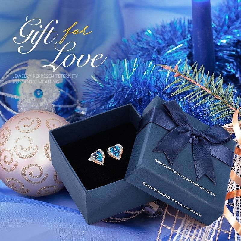 Angel Heart Earrings - Blue Gold In Box - Earrings - D’ Love • Swarovski Crystal - D’ Charmz