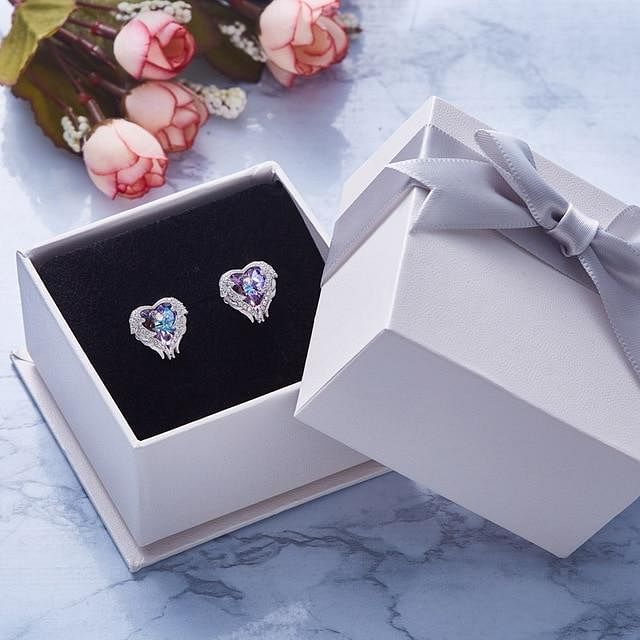 Angel Heart Earrings - Purple plus box - Earrings - Swarovski Crystal