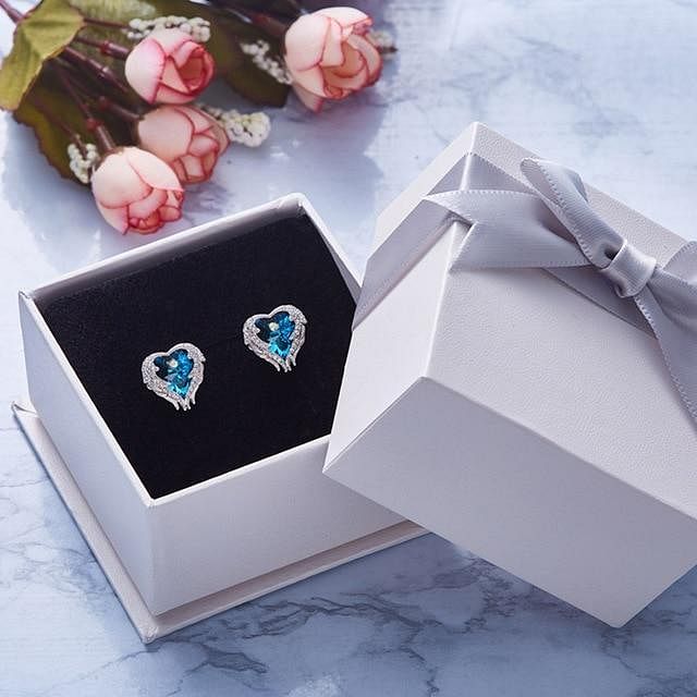 Angel Heart Earrings - Blue plus box - Earrings - Swarovski Crystal