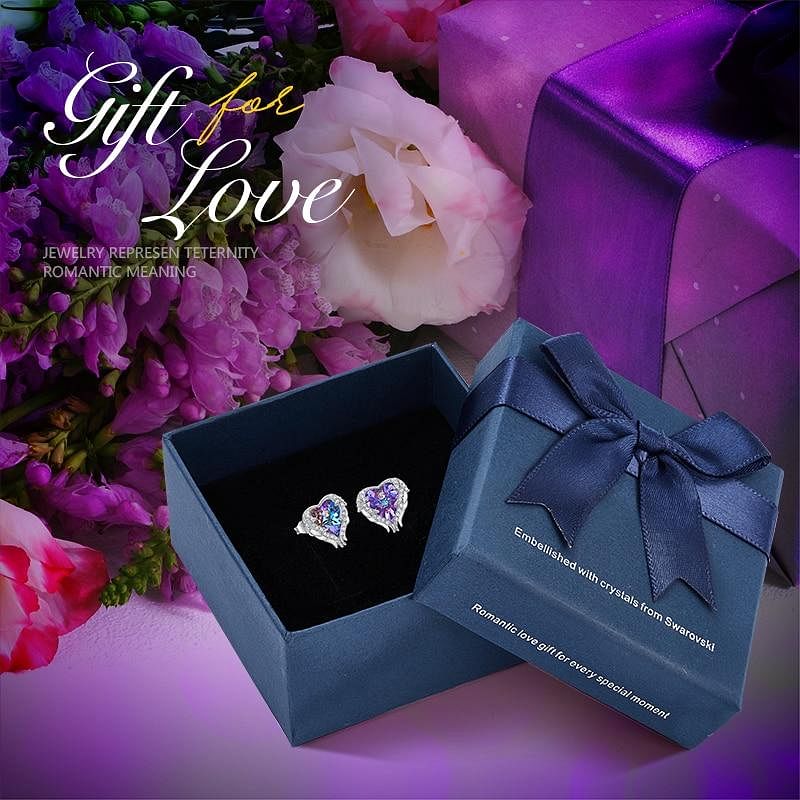 Angel Heart Earrings - Purple In Box - Earrings - D’ Love • Swarovski Crystal - D’ Charmz