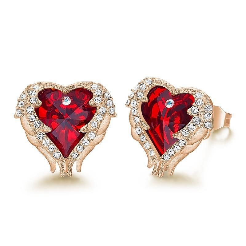 Angel Heart Earrings - Red Gold - Earrings - D’ Love • Swarovski Crystal - D’ Charmz