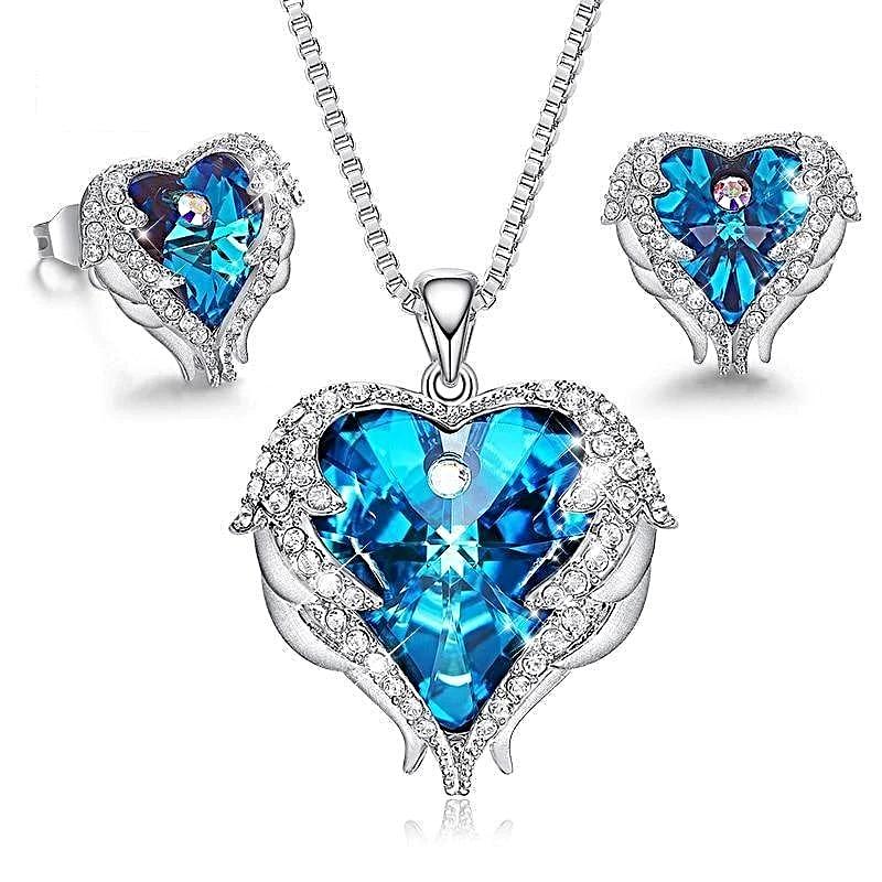 Angel Heart Jewel Set - Blue - Jewelry Set - D’ Love • Swarovski Crystal - D’ Charmz