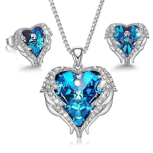 Angel Heart Jewel Set - Blue - Jewelry Set - D’ Love • Swarovski Crystal - D’ Charmz