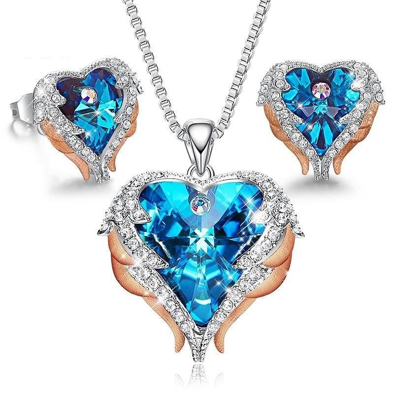 Angel Heart Jewel Set - Blue Gold - Jewelry Set - D’ Love • Swarovski Crystal - D’ Charmz