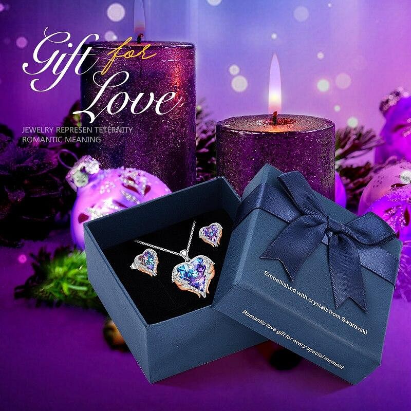 Angel Heart Jewel Set - Purple Gold In Box - Jewelry Set - D’ Love • Swarovski Crystal - D’ Charmz