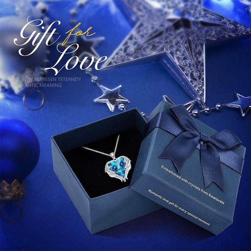 Angel Heart Necklace - Blue In Box - Necklace - D’ Love • Swarovski Crystal - D’ Charmz