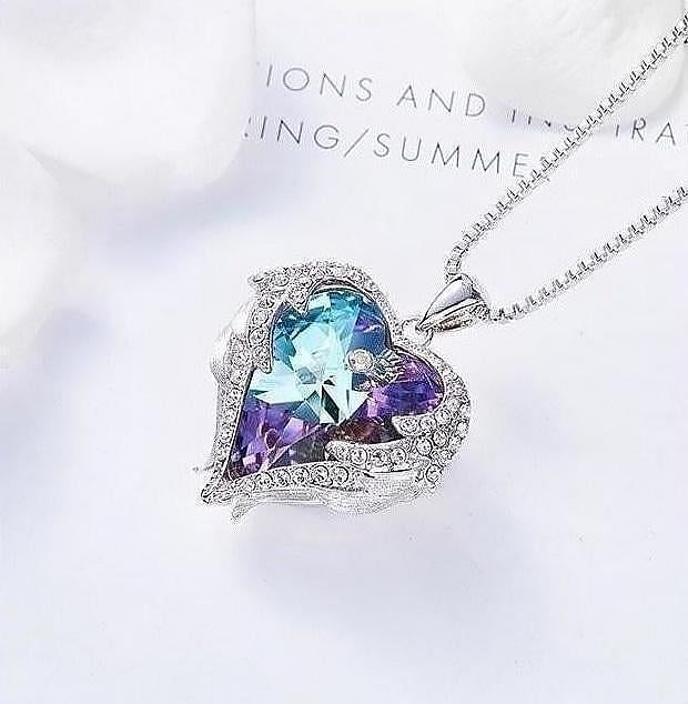 Angel Heart Necklace - Swarovski Crystal - Purple
