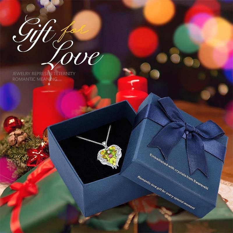 Angel Heart Necklace - Olive In Box - Necklace - D’ Love • Swarovski Crystal - D’ Charmz