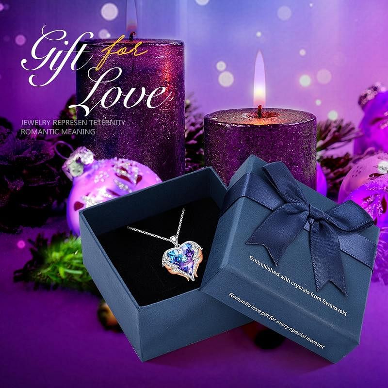 Angel Heart Necklace - Purple Gold In Box - Necklace - D’ Love • Swarovski Crystal - D’ Charmz
