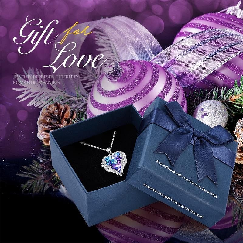 Angel Heart Necklace - Purple In Box - Necklace - D’ Love • Swarovski Crystal - D’ Charmz