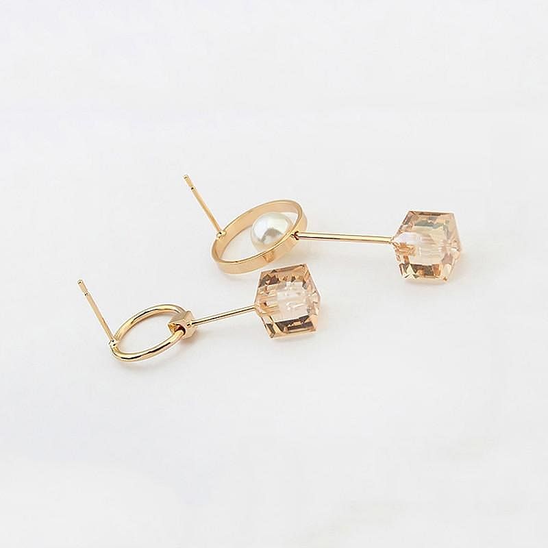 Asymmetric Crystal Cube Dangle Earrings - Earrings - Swarovski Crystal