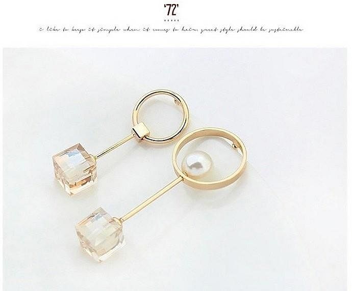 Asymmetric Crystal Cube Dangle Earrings - Earrings - Swarovski Crystal