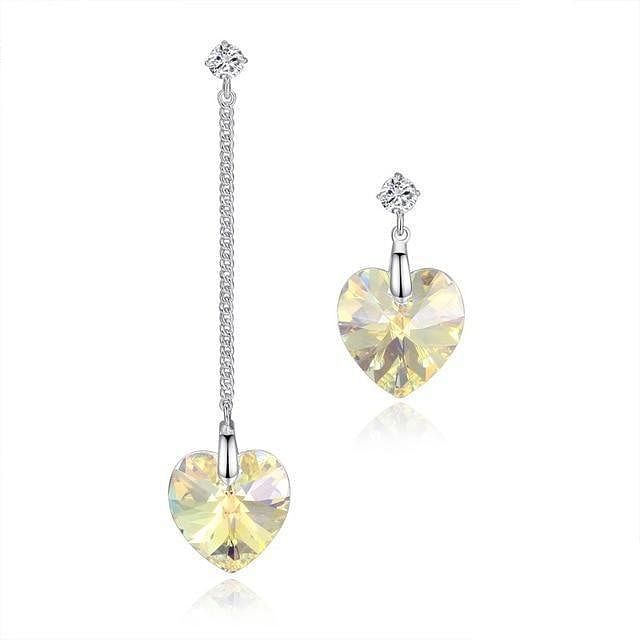 Asymmetric Heart Drop Earrings - Aurore Boreale - Earrings - Swarovski Crystal