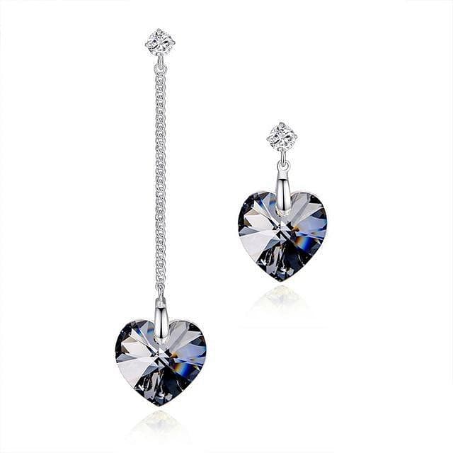 Asymmetric Heart Drop Earrings - Silver Night - Earrings - Swarovski Crystal