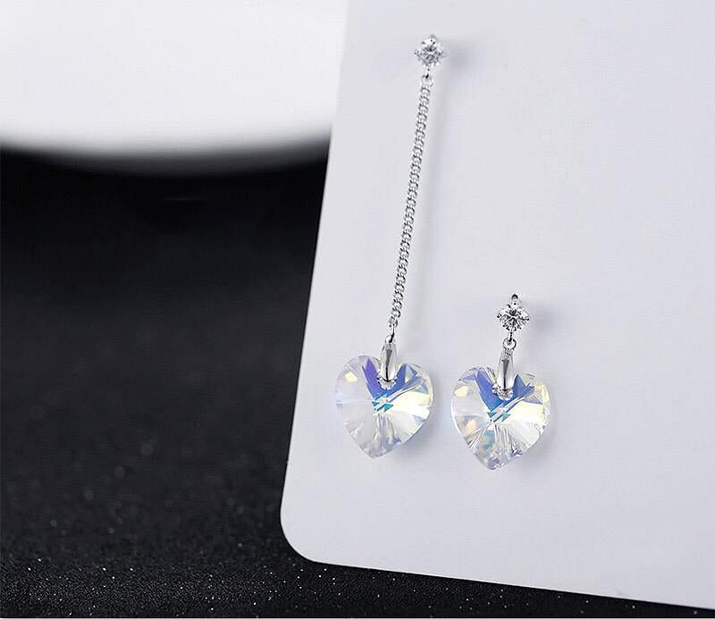 Asymmetric Heart Drop Earrings - Earrings - Swarovski Crystal - Aurore Boreale