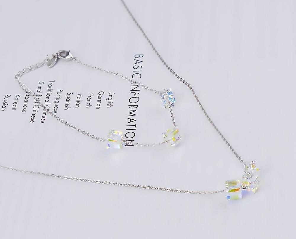 Aurore Cube Beads Jewel Set - Jewelry Set - Swarovski Crystal - Bracelet - Necklace
