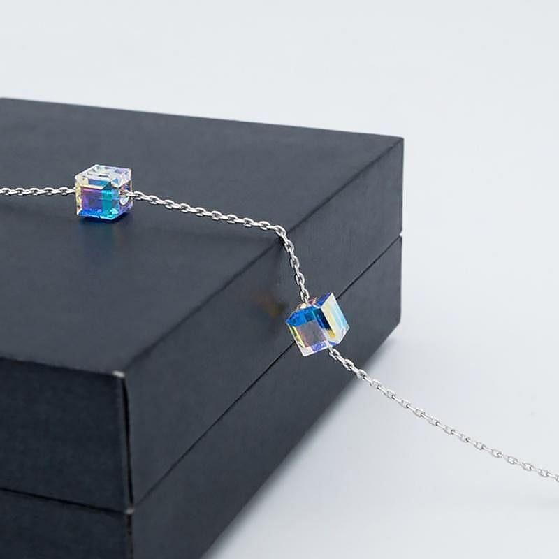 Aurore Cube Beads Jewel Set - Jewelry Set - Swarovski Crystal - Bracelet - Aurore Boreale