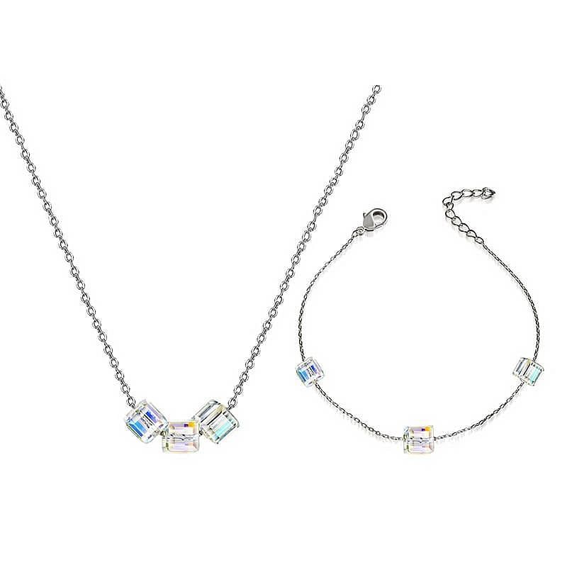 Aurore Cube Beads Jewel Set - Jewelry Set - Swarovski Crystal - Bracelet - Necklace - Aurore Boreale