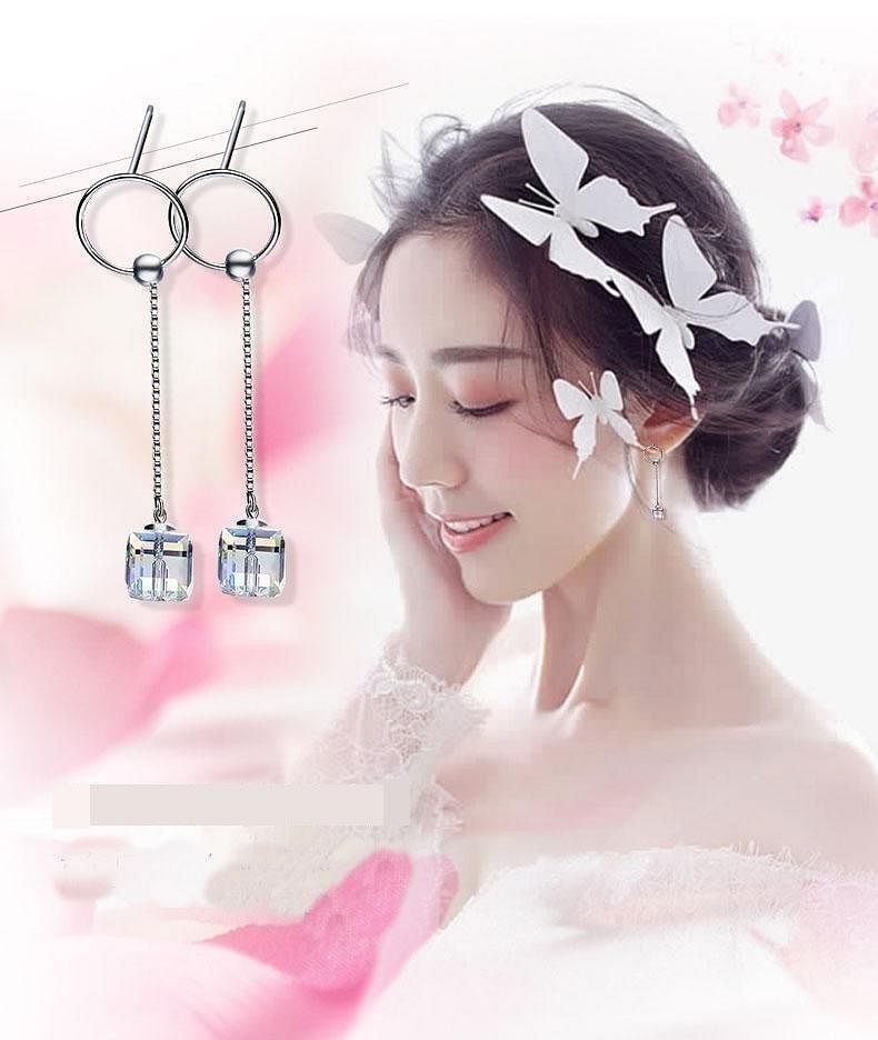Aurore Cube Dangle Earrings | S925 Silver Swarovski® - Earrings - Swarovski Crystal - D’ Charmz