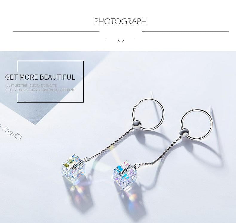 Aurore Cube Dangle Earrings | S925 Silver Swarovski® - Earrings - Swarovski Crystal - D’ Charmz