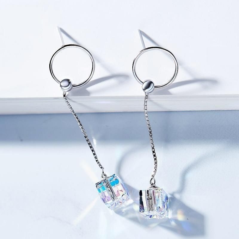 Aurore Cube Dangle Earrings | S925 Silver Swarovski® - Earrings - Swarovski Crystal - D’ Charmz