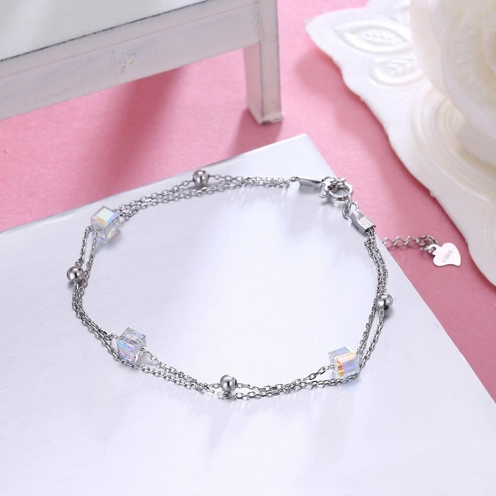 Aurore Cube Double Chain Bracelet | 925 Silver - Bracelet - Swarovski Crystal