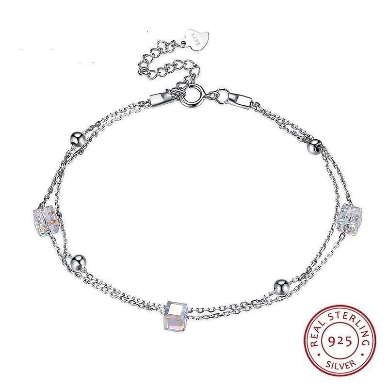 Aurore Cube Double Chain Bracelet | 925 Silver - Bracelet - Swarovski Crystal