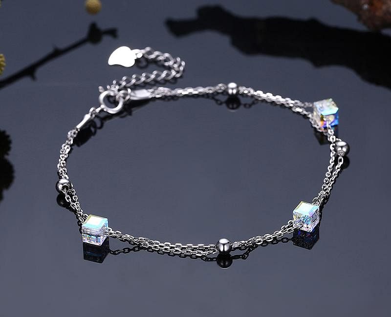 Aurore Cube Double Chain Bracelet | 925 Silver - Bracelet - Swarovski Crystal