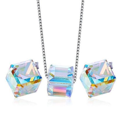 Aurore Cube Jewel Set | 925 Silver - Aurore Boreale - Jewelry Set - Swarovski Crystal