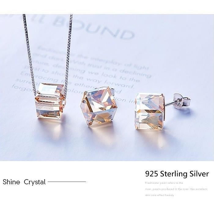 Aurore Cube Jewel Set | 925 Silver - Jewelry Set - Swarovski Crystal