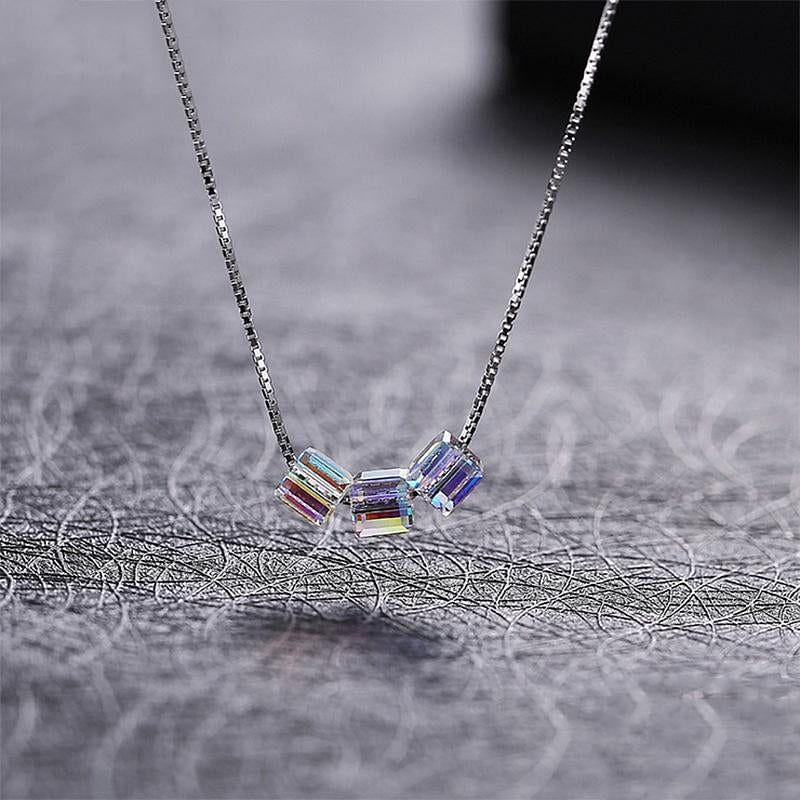 Aurore Cube Beads Necklace | 925 Silver - Necklace - Swarovski Crystal - Elegant - Aurore Boreale - Platinum Plated
