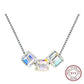 Aurore Cube Beads Necklace | 925 Silver - Platinum Plated / Crystal AB / 40CM add 5CM - Necklace - Swarovski Crystal