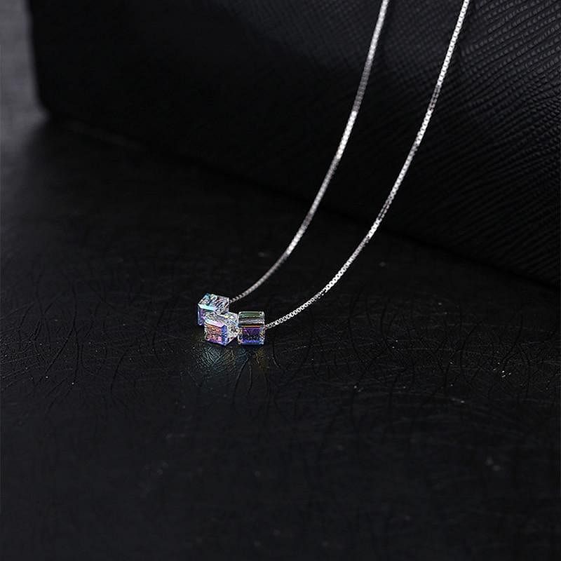 Aurore Cube Beads Necklace | 925 Silver - Necklace - Swarovski Crystal - Aurore Boreale