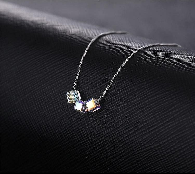 Aurore Cube Beads Necklace | 925 Silver - Necklace - Swarovski Crystal