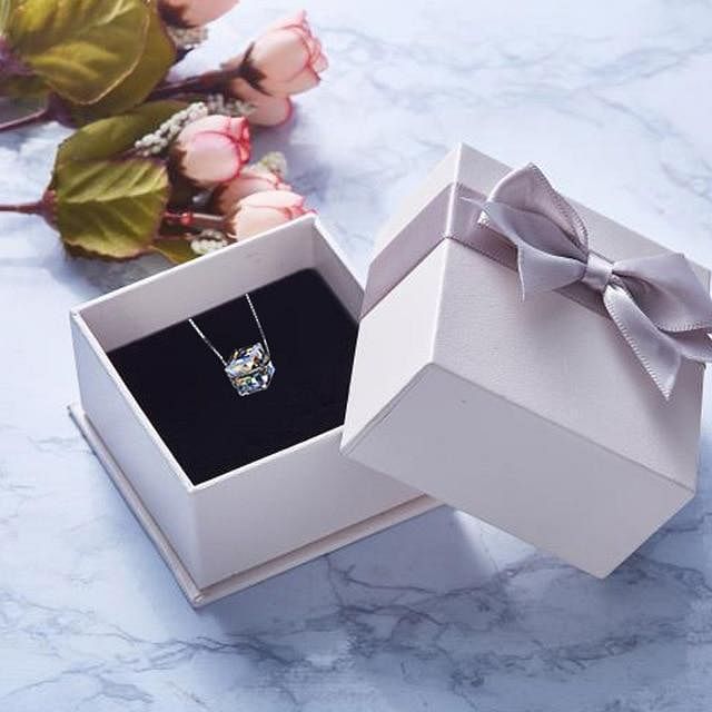 Aurore Cube Necklace | 925 Silver - AB color Box - Necklace - Swarovski Crystal