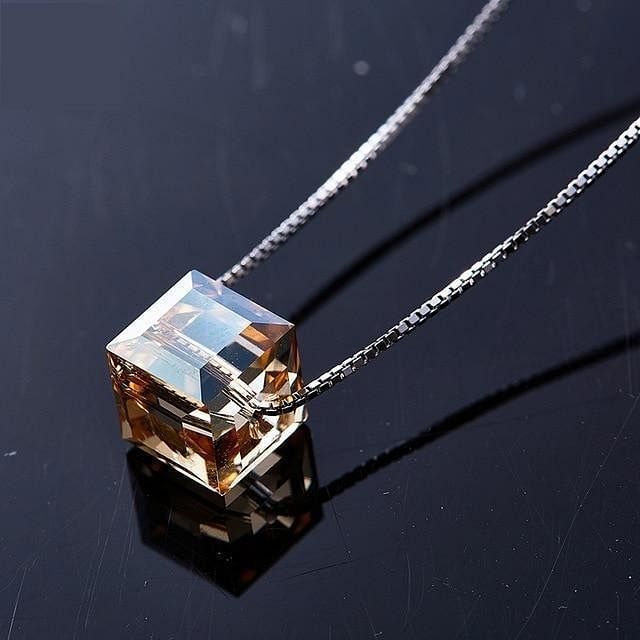 Aurore Cube Necklace | 925 Silver - Gold Shade - Necklace - Swarovski Crystal