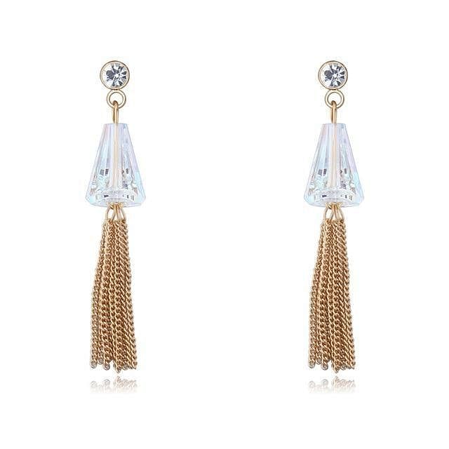 Crystal Bohemian Tassel Drop Earrings - Champagne Gold - Earrings - Swarovski Crystal