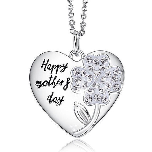 Crystal Clover Flower Happy Mother’s Day Necklace | Swarovski® Crystal - Rhodium - Necklace - Mother’s Day • Swarovski Crystal - D’ Charmz