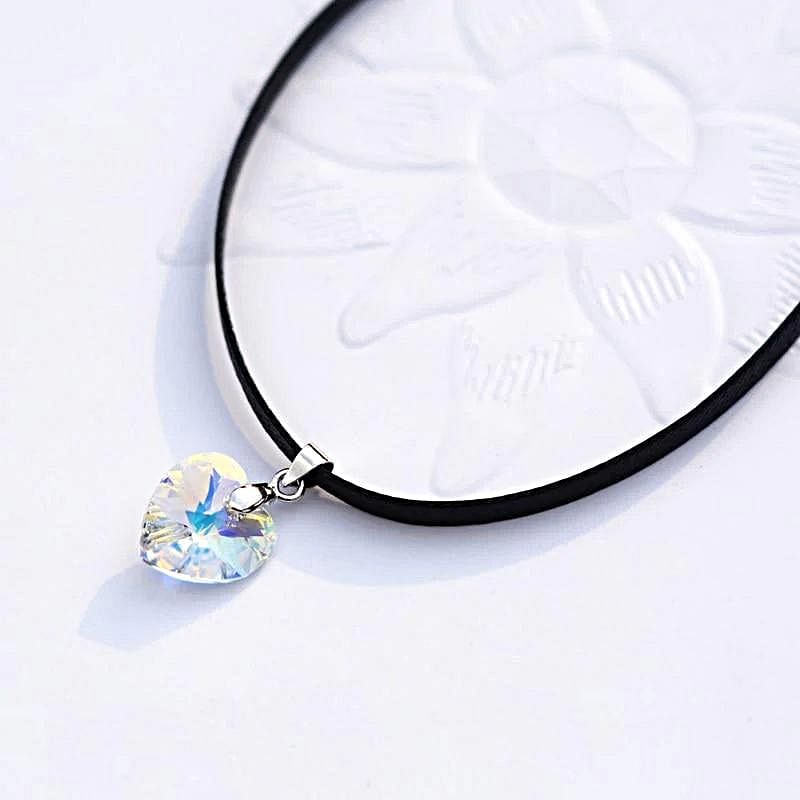 Crystal Heart Choker - Necklace - Choker Swarovski Crystal - Aurore Boreale - White