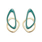 Green Enamel Charm Asymmetry Geometric Fashion Stud Earrings - B533 - Earrings - Chic & Glam • Statement Earrings • Trendy - D’ Charmz