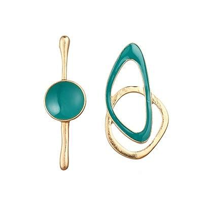 Green Enamel Charm Asymmetry Geometric Fashion Stud Earrings - B546 - Earrings - Chic & Glam • Statement Earrings • Trendy - D’ Charmz