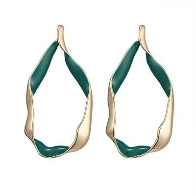 Green Enamel Charm Asymmetry Geometric Fashion Stud Earrings - B994 - Earrings - Chic & Glam • Statement Earrings • Trendy - D’ Charmz