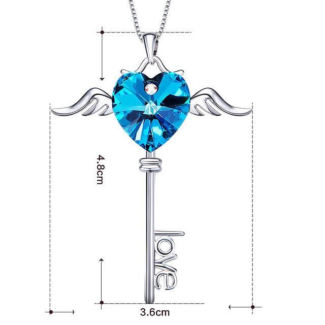Guardian Key Necklace | 925 Silver - Bermuda Blue - Large - Necklace - Swarovski Crystal