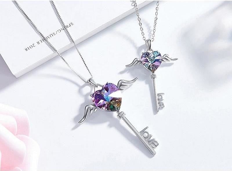 Guardian Key Necklace | 925 Silver - Necklace - Swarovski Crystal - Vitrail Light - Purple